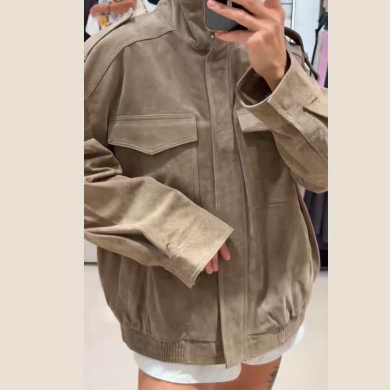 Women's Casual Suede Jacket with Practical Pockets and Modern Cut NOVAE