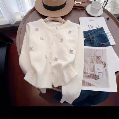 Women's Elegant Cardigan with Floral Appliqués NOVAE