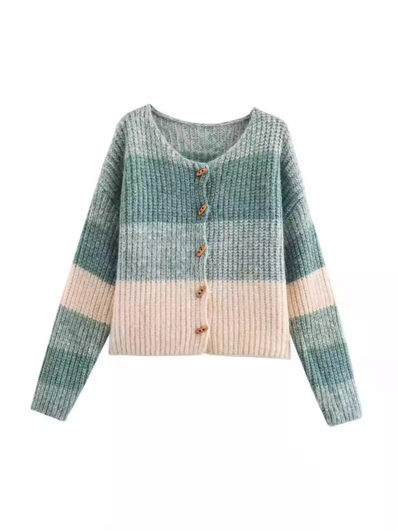 Women's cardigan with elastic rib design and wooden buttons NOVAE
