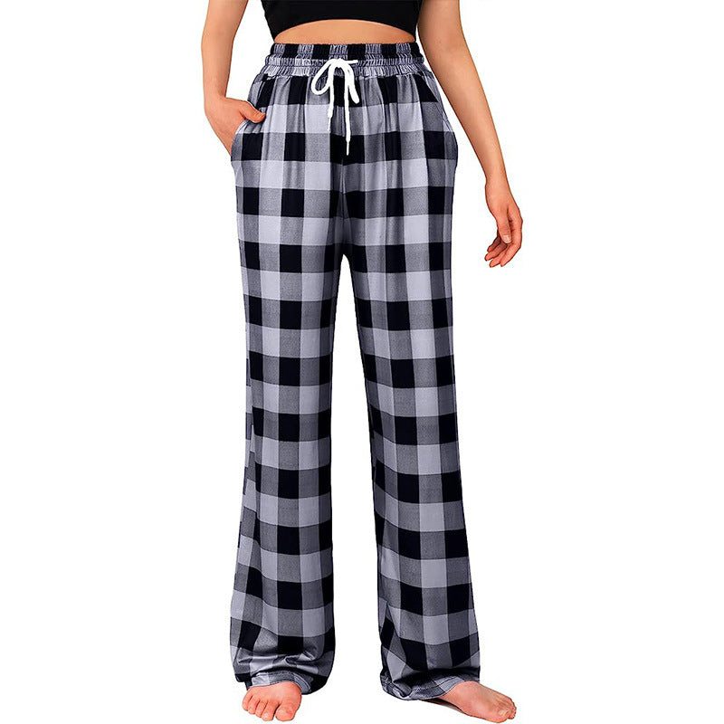 Women's Comfortable Checkered Trousers with Elastic Waistband and Side Pockets NOVAE