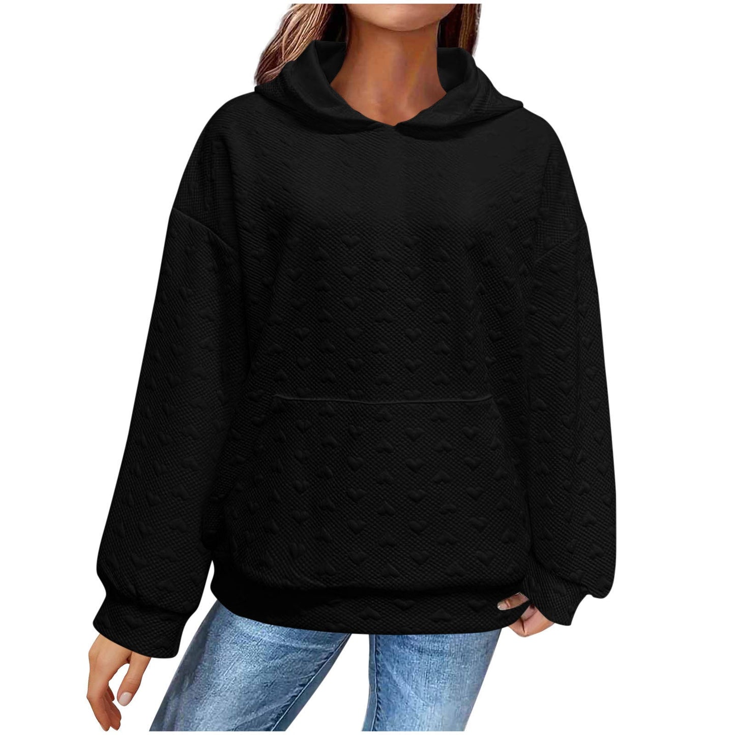 Women's hooded sweatshirt with textured heart pattern NOVAE