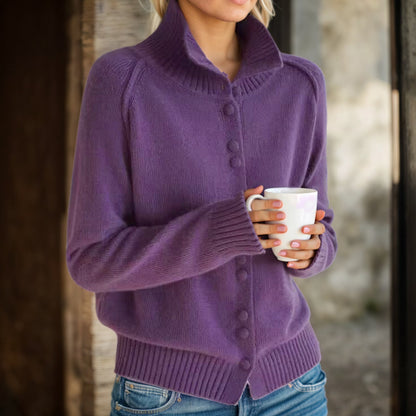 Women's cardigan with high collar and elegant button details NOVAE