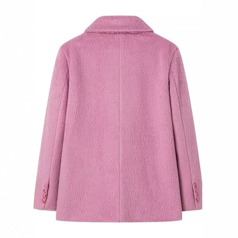 Women's elegant blazer jacket with soft fur and decorative button details NOVAE