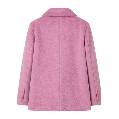 Women's elegant blazer jacket with soft fur and decorative button details NOVAE