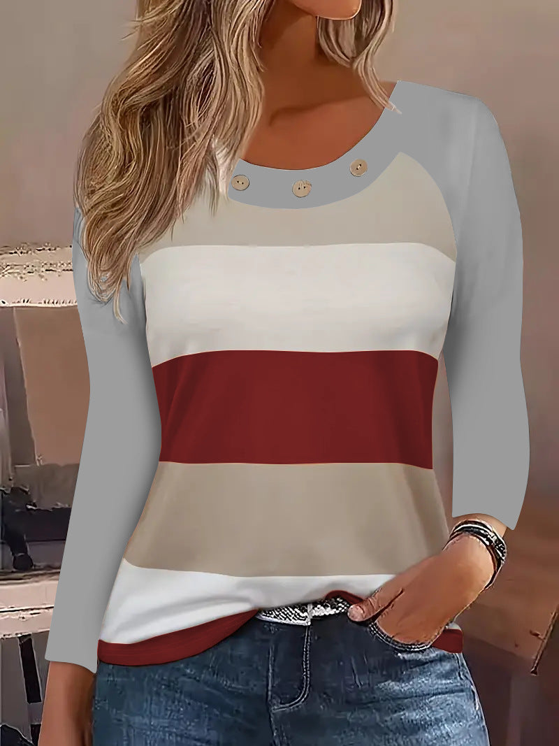 Women's casual cotton shirt with fashionable stripes and decorative buttons NOVAE