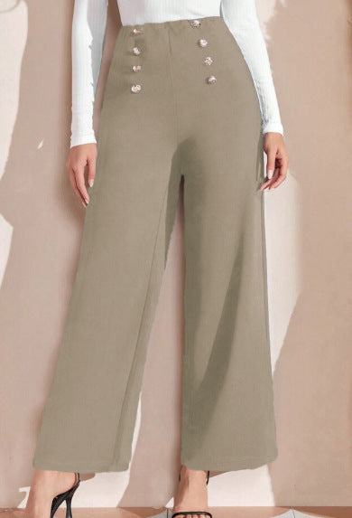 Women's High-Waisted Wide Leg Trousers with Decorative Buttons NOVAE