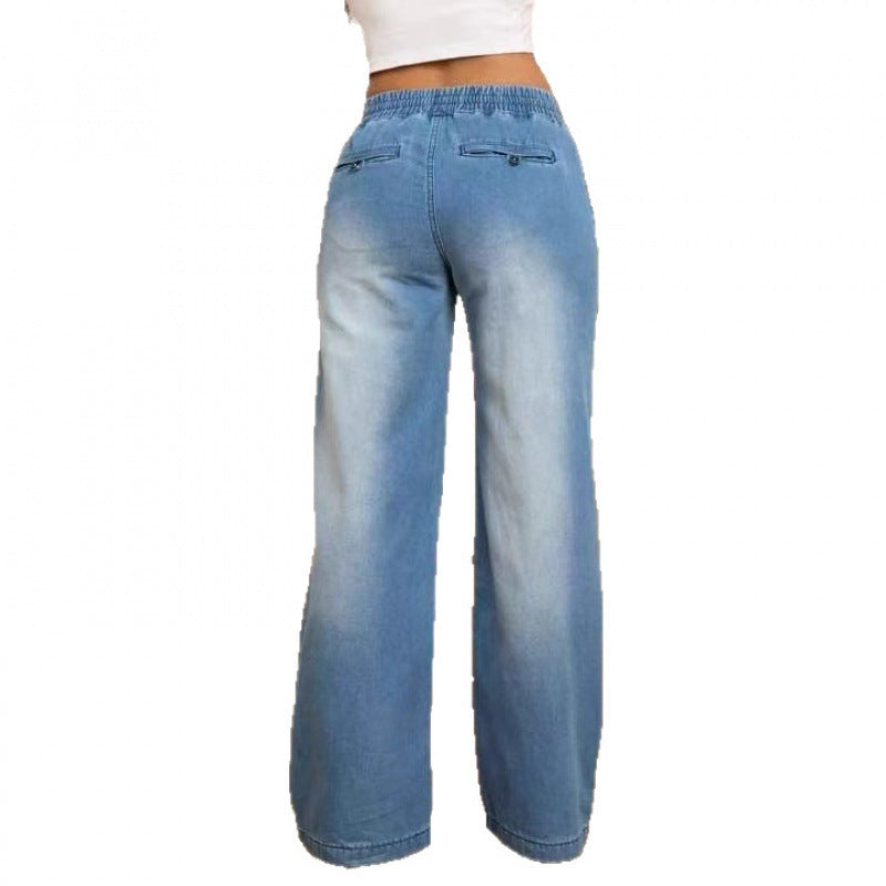 Women's wide-leg denim trousers with elasticated waistband and side pockets NOVAE