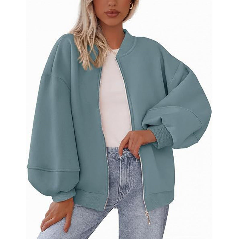 Women's casual oversized jacket with zipper and balloon sleeves NOVAE