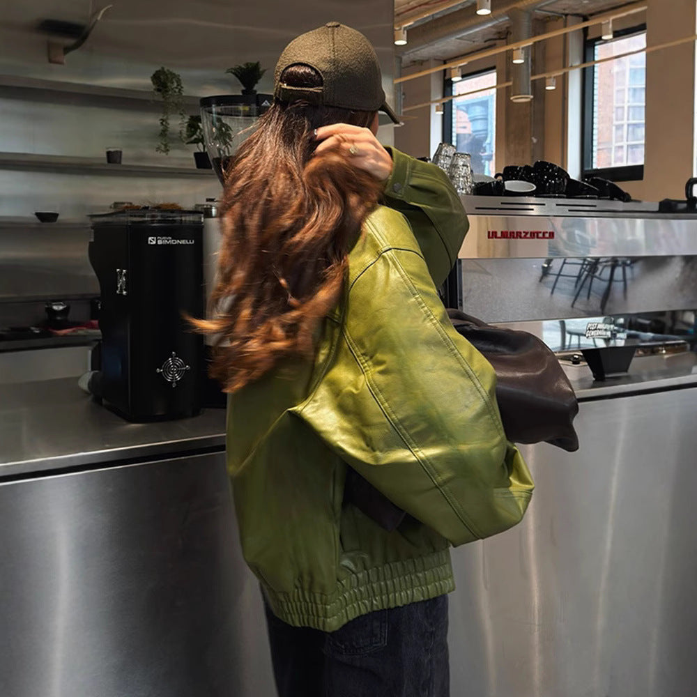 Women's faux leather jacket in a casual cropped style with practical pockets NOVAE