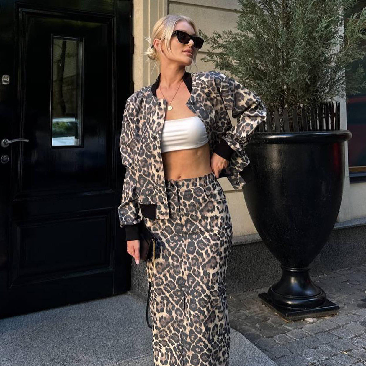 Women's sporty bomber jacket and midi skirt set NOVAE