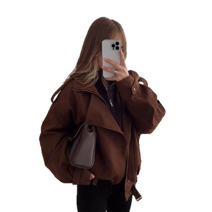 Women's oversized faux leather jacket with practical pockets and a casual cut NOVAE