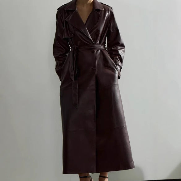 Women's trench coat made of high-quality faux leather with adjustable belt NOVAE