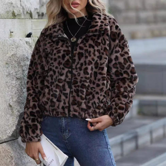 Women's cozy fleece jacket in leopard print NOVAE