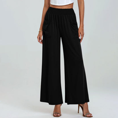 Women's wide-leg palazzo trousers with elasticated waistband and practical pockets NOVAE