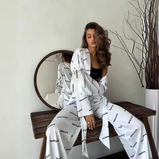 Women's fashionable satin set with long-sleeved jacket and trousers NOVAE