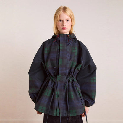 Women's oversized jacket in a casual plaid design with practical pockets and drawstring waist NOVAE