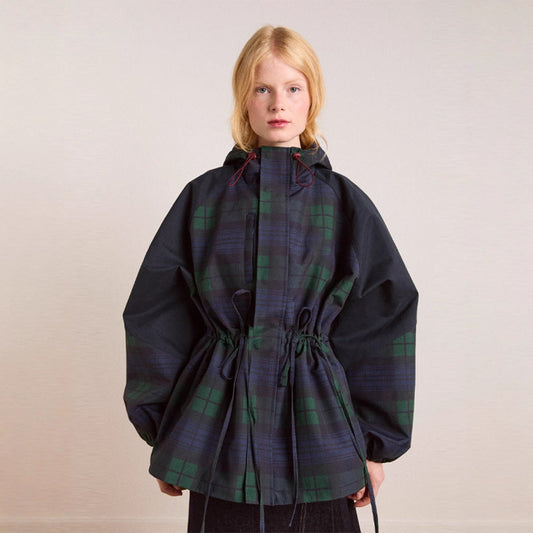 Women's oversized jacket in a casual plaid design with practical pockets and drawstring waist NOVAE