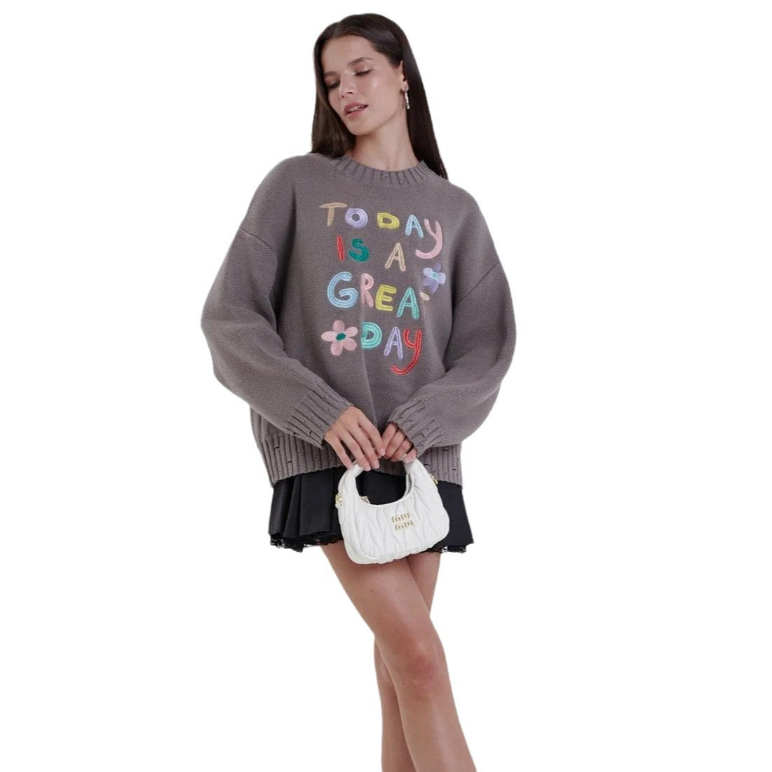 Women's oversized sweatshirt with colorful embroidery design NOVAE