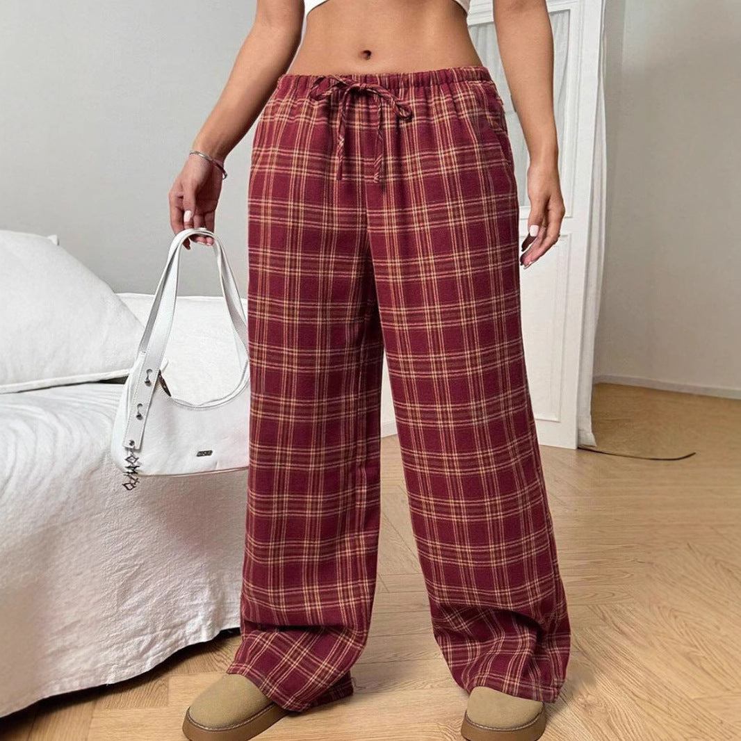 Women's Casual Checkered Trousers with Wide Cut and Elastic Waistband NOVAE