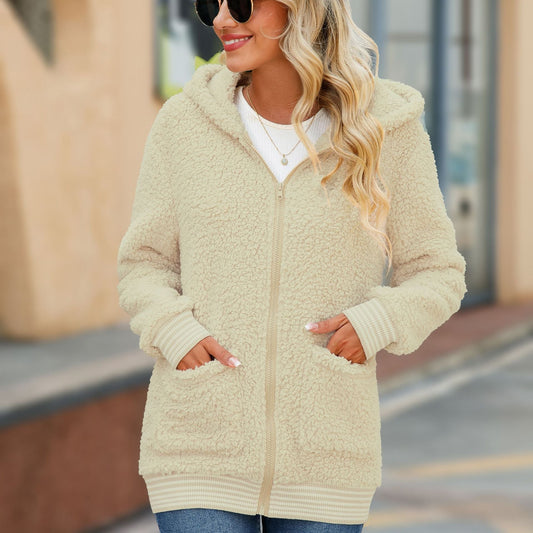 Women's Fluffy Hooded Jacket with Practical Pockets and Modern Cut NOVAE