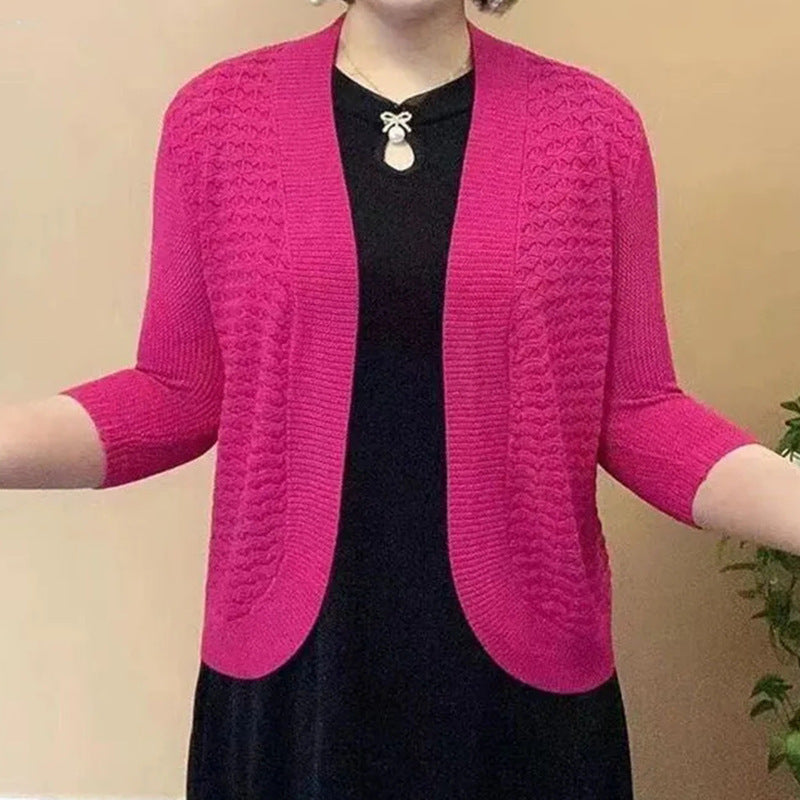 Women's cardigan with 3/4 sleeves and textured pattern NOVAE