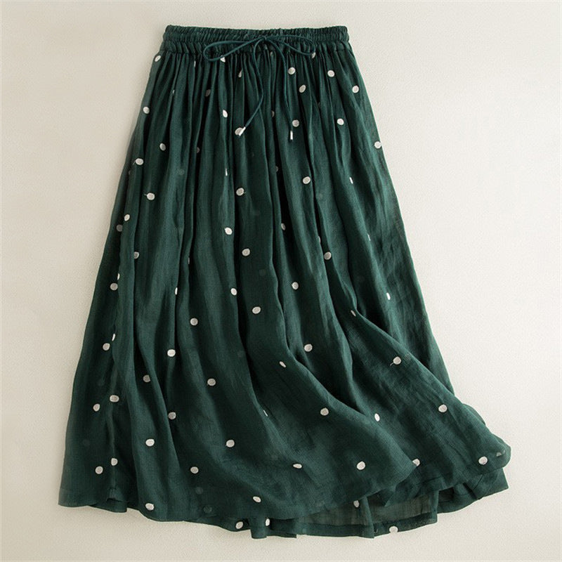 Women's long, airy skirt with elastic waistband and polka dot design NOVAE