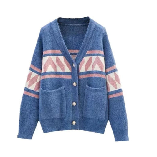 Women's fashionable cardigan with geometric pattern and softly draping silhouette NOVAE