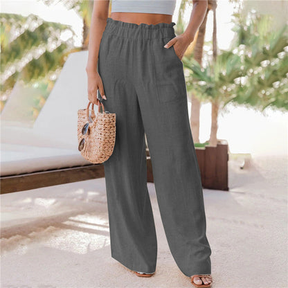 Women's wide-leg palazzo trousers with elasticated waistband and practical pockets NOVAE