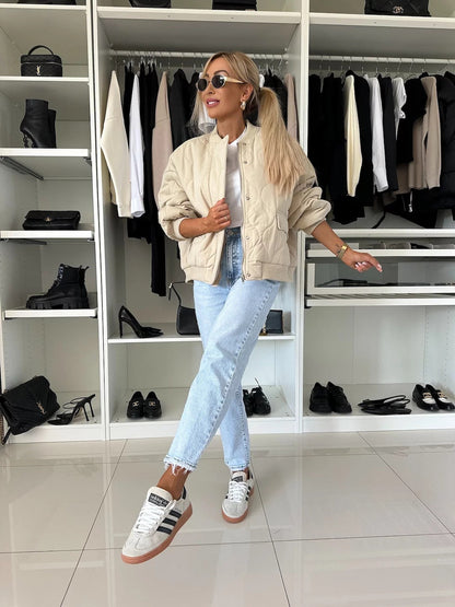 Women's quilted jacket in a casual oversized cut with ribbed knit details NOVAE