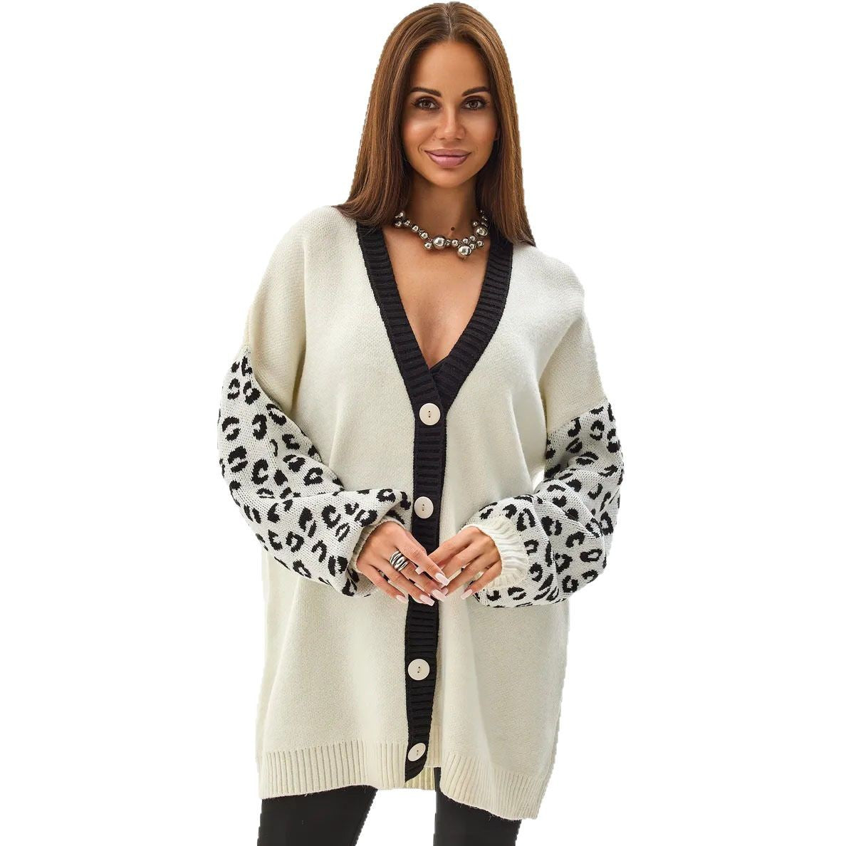 Women's cardigan with leopard print and feminine details NOVAE