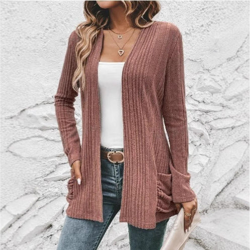 Women's cardigan with open design and practical pockets NOVAE