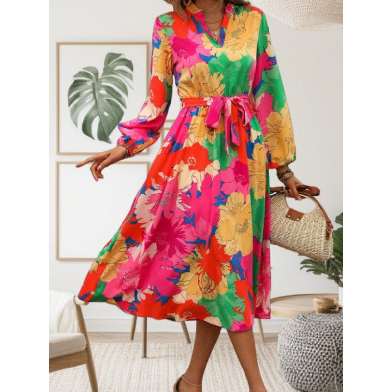 Women's maxi dress with floral patterns and swing skirt NOVAE