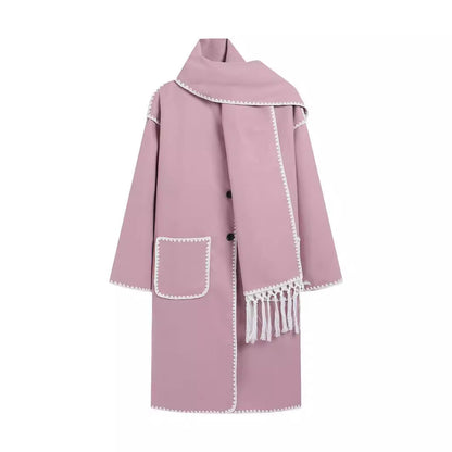 Women's Oversized Coat Jacket with Fringe and Decorative Collar NOVAE