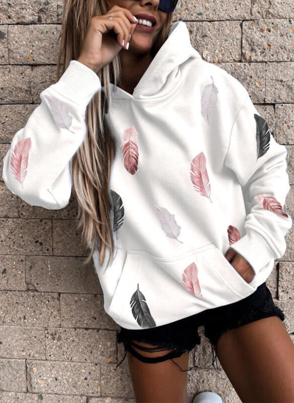 Women's hooded sweatshirt with elegant feather design NOVAE