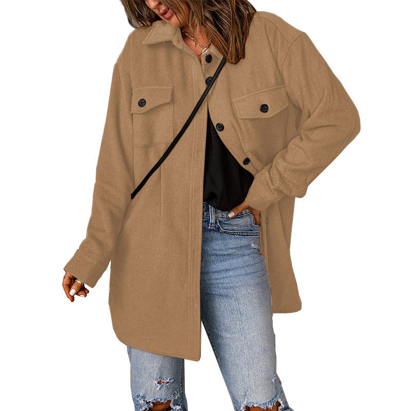 Women's Oversized Casual Jacket with Double Pockets and Button Details NOVAE