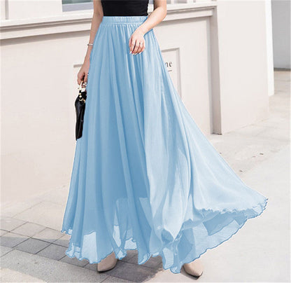Women's long, flowing skirt with elastic waistband and swing hem NOVAE
