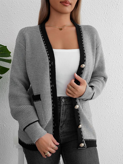 Women's cardigan with decorative buttons and fine textured design NOVAE