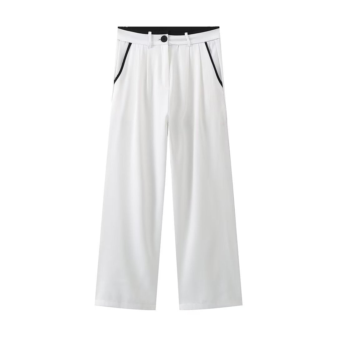 Women's elegant wide-leg trousers with side pockets and waistband details NOVAE