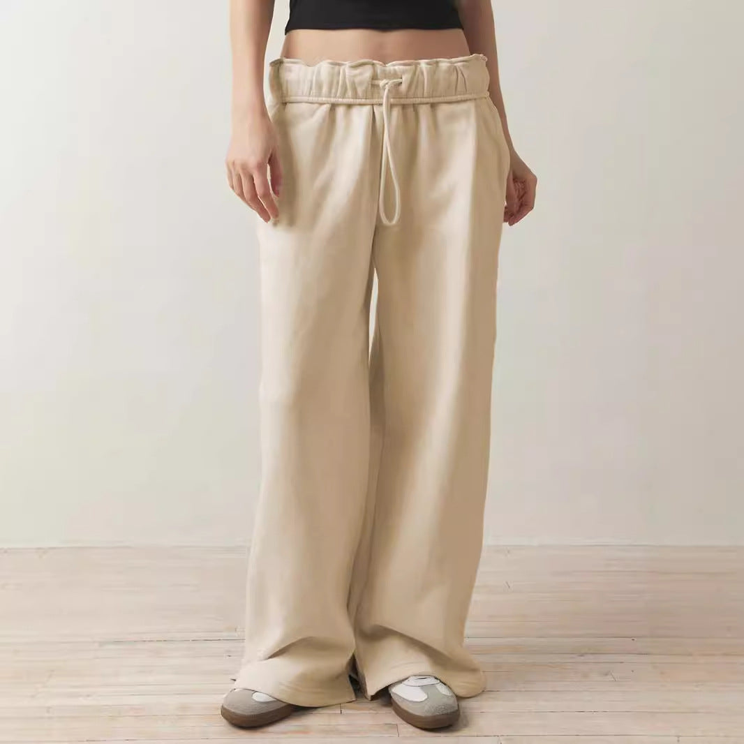 Women's wide-leg leisure trousers with elasticated waistband and drawstring NOVAE