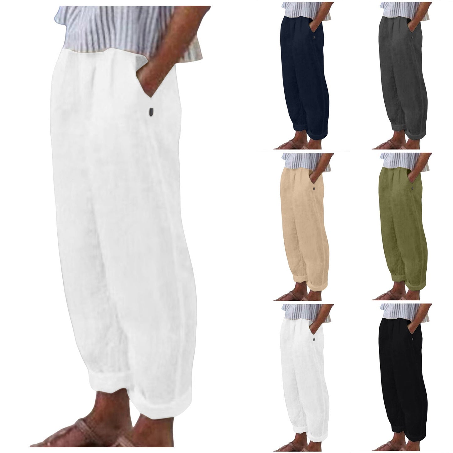 Women's Comfortable Linen Trousers with a Loose Fit and Side Pockets NOVAE