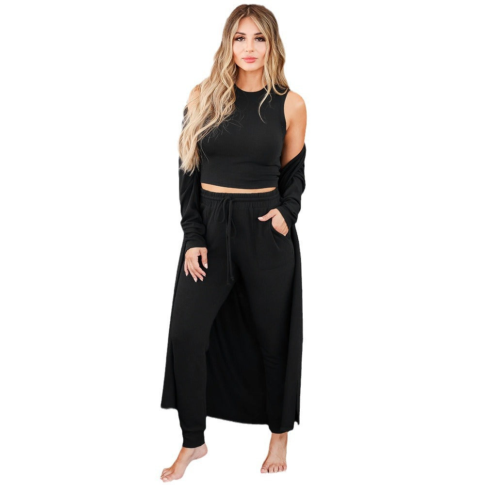 Women's long cardigan with open cut and relaxed-fit trousers NOVAE