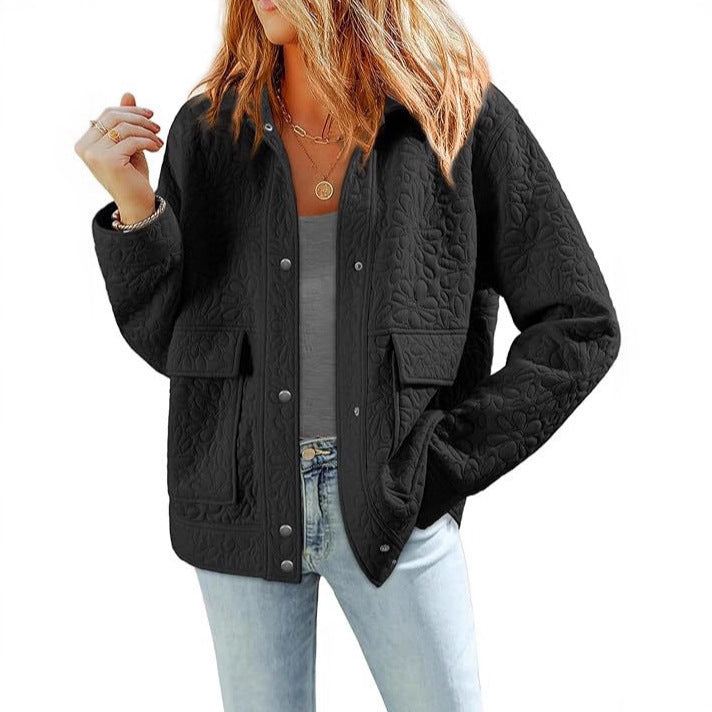 Women's quilted jacket with practical patch pockets and floral pattern NOVAE