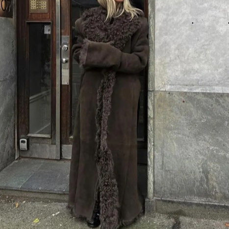 Women's Long Teddy Coat with Luxurious Fur Trim NOVAE