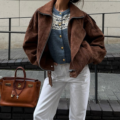 Women's faux leather jacket with a modern stand-up collar and practical zip pockets NOVAE