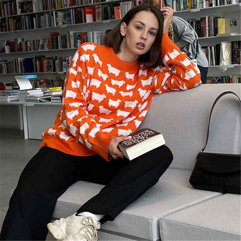 Women's knitted sweater with original sheep design NOVAE