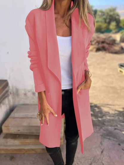 Women's casual long jacket with open cut and practical pockets NOVAE