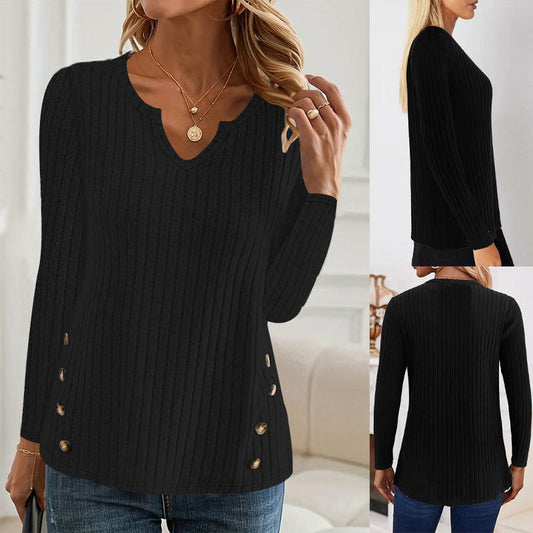 Women's knitted top with button details and V-neck NOVAE