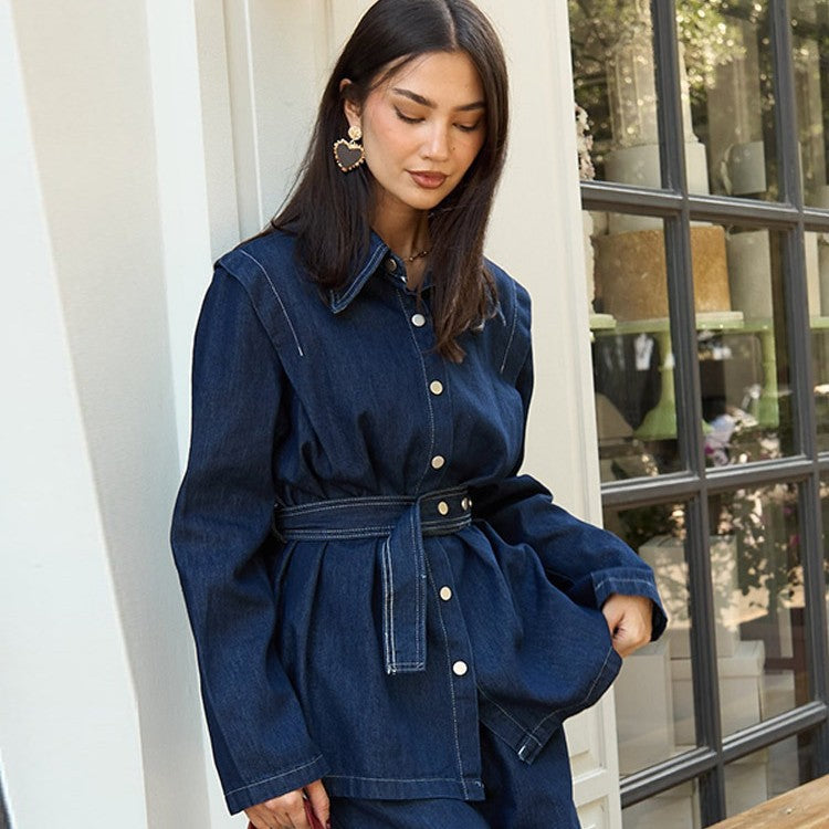 Women's wide-leg jeans set with belt NOVAE