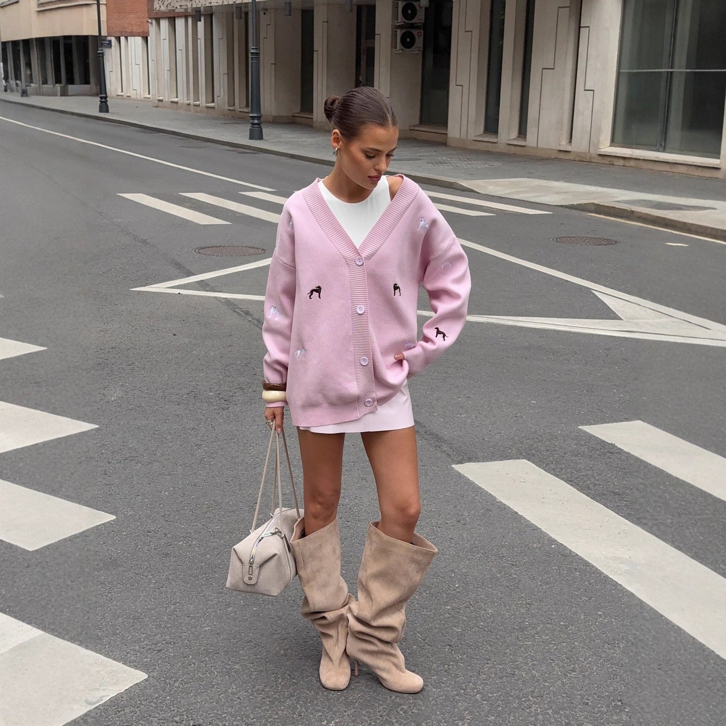 Women's casual cardigan with innovative detail embellishments NOVAE