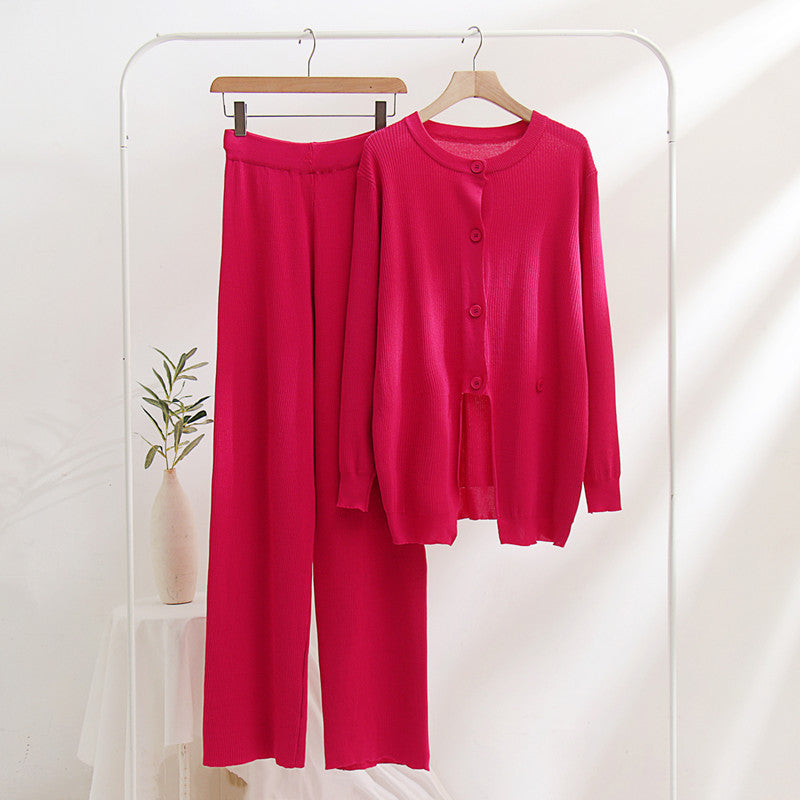 Women's knitted loungewear set with fine ribbing and striking button details NOVAE